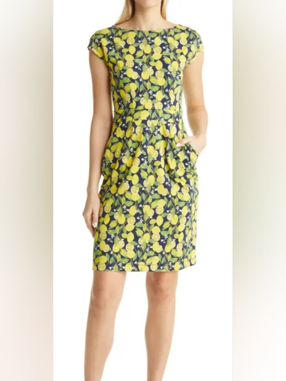 Boden Florrie French Navy Lemon Vine Sheath Dress 6R Amalfi Coast Casual Chic